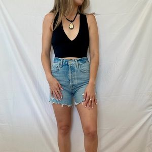 Plunge black crop top
